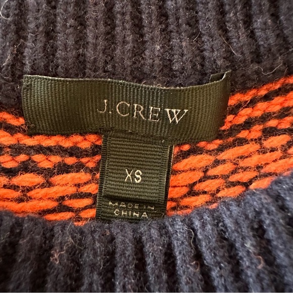 J. Crew Fair Isle Nordic Ruffle Sleeve Orange Navy Merino Wool Sweater Size XS - Picture 11 of 12
